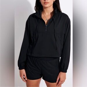 Girlfriend Collective Hummingbird Half Zip Windbreaker, Black, sz Large